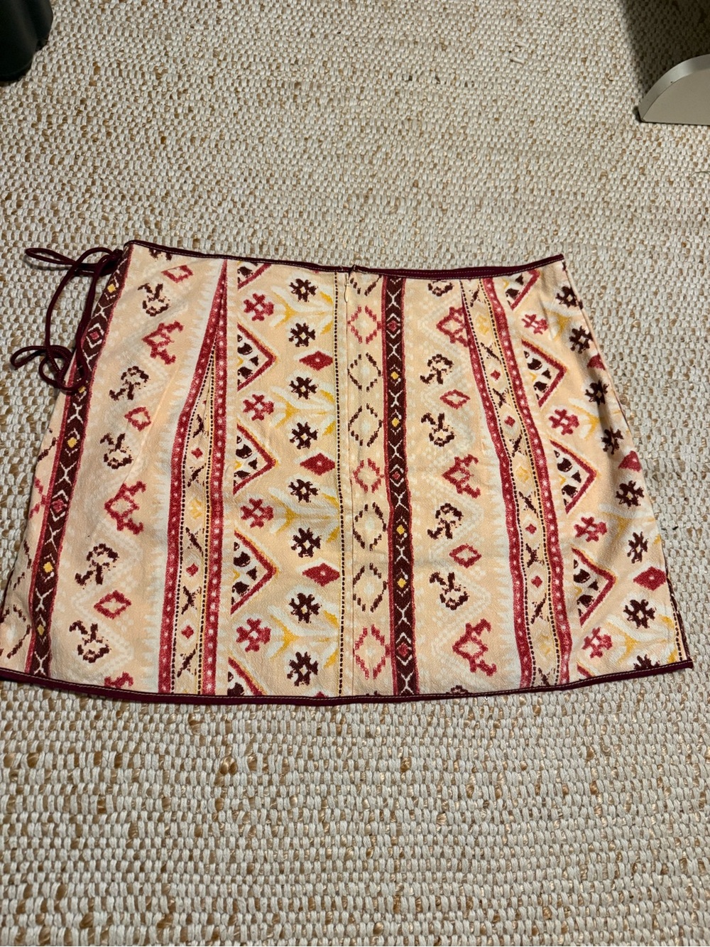 Free People Women’s Wrap Skirt in Cream and Maroon - Picture 8 of 8
